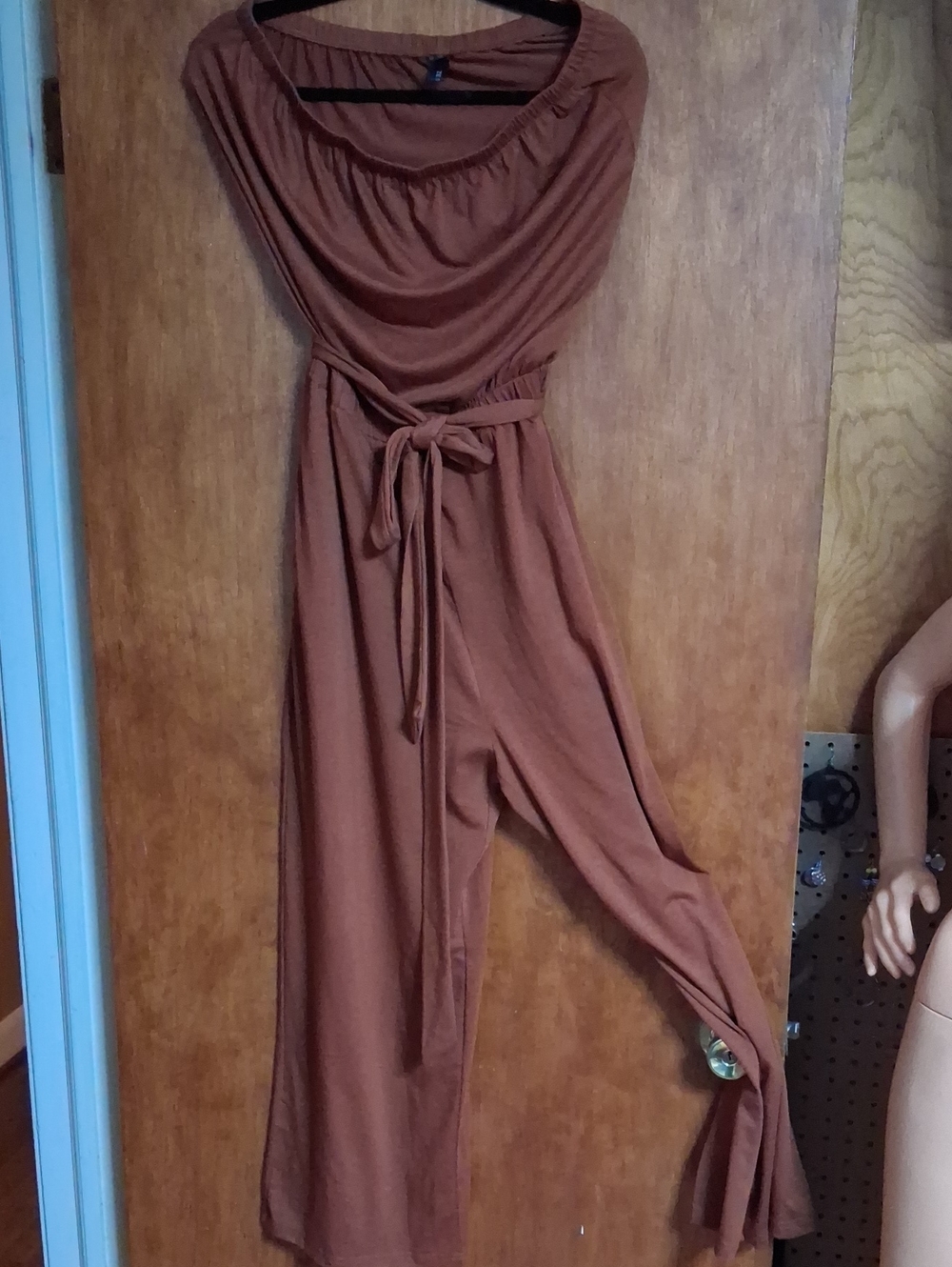 Wide-Leg Sleeveless Jumpsuit with Tie Waist in Rust